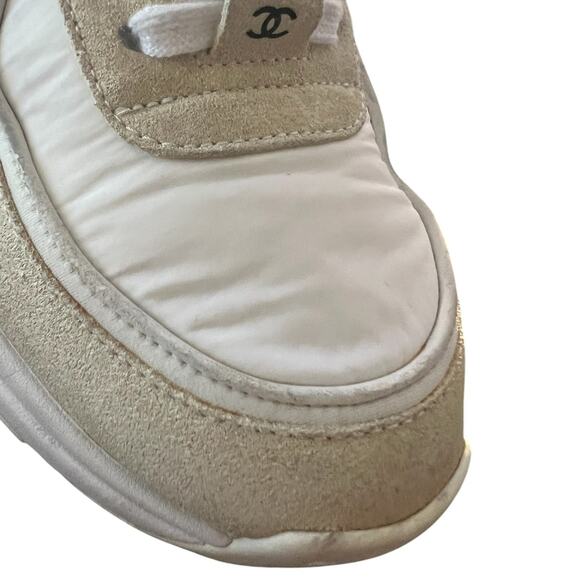 Chanel 2020 CC Logo Low Top Mixed Media Suede and Leather Nylon Chunky Sneakers - Picture 14 of 16